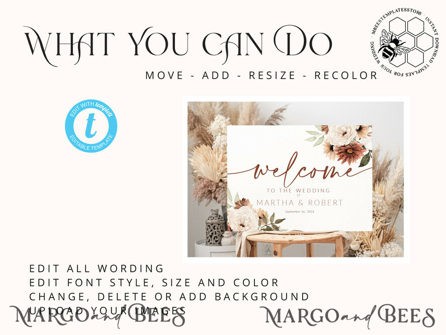 TEMPLETT wedding set Fall Rustic Wedding Invitation template dowload Set, wedding Bundle Templates, Diy Home printing wedding Kit Wboho10