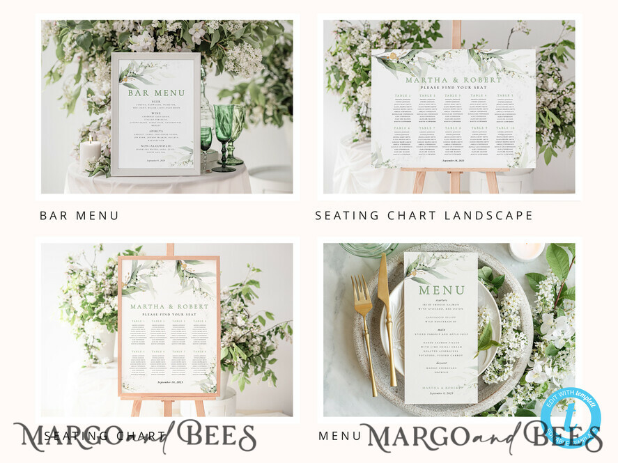 TEMPLETT wedding set Eucalyptus Boho Wedding Stationery Bundle, Greenery Wedding Template Kit, Wedding Invitation Set, Invitation Template Download Set, WSpr1