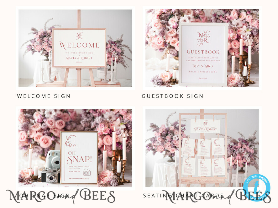 TEMPLETT wedding set Modern Wedding Set Bundle Templates Invitation Personalised Elegant Template Kit Wedding Invitation Set Invitation Download