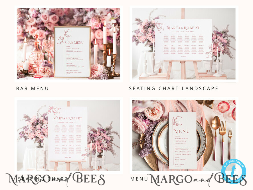 TEMPLETT wedding set Modern Wedding Set Bundle Templates Invitation Personalised Elegant Template Kit Wedding Invitation Set Invitation Download