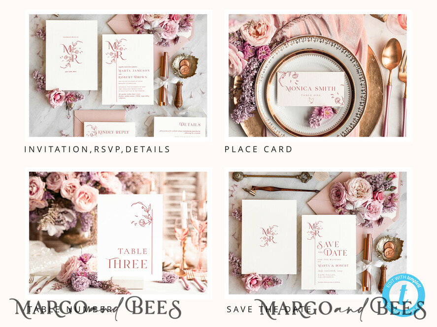 TEMPLETT wedding set Modern Wedding Set Bundle Templates Invitation Personalised Elegant Template Kit Wedding Invitation Set Invitation Download