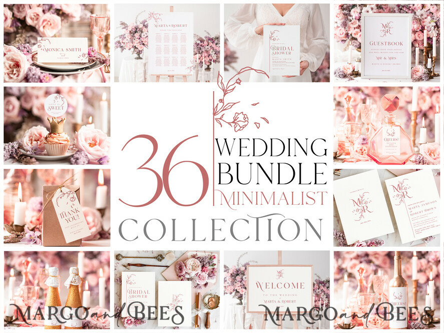 TEMPLETT wedding set Modern Wedding Set Bundle Templates Invitation Personalised Elegant Template Kit Wedding Invitation Set Invitation Download