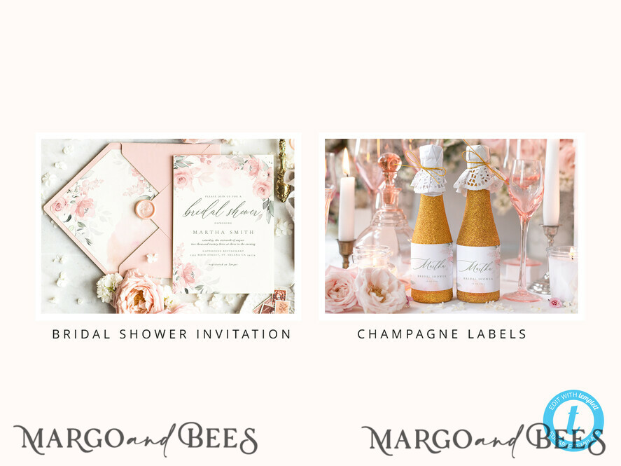 TEMPLETT wedding set Blush Romantic Roses Wedding Set Bundle Templates Elegant Invitation Personalised Template Kit Wedding Invitation Set Invitation Download