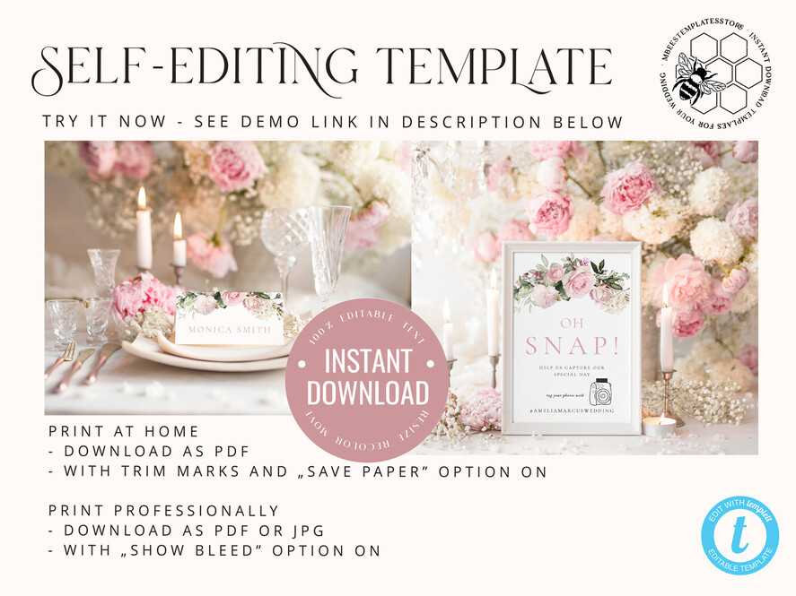 TEMPLETT wedding set Elegant Romantic Roses Wedding Set Bundle Templates Elegant Invitation Personalised Template Kit Wedding Invitation Set Invitation Download