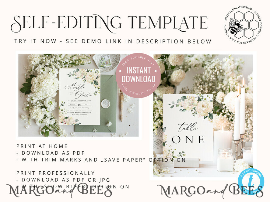 TEMPLETT wedding set Romantic White Roses Wedding Set Bundle Templates Invitation Personalised Elegant Template Kit Wedding Invitation Set Invitation Download