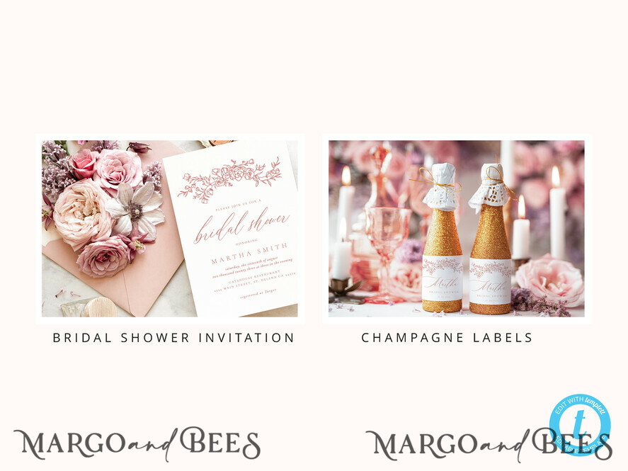TEMPLETT wedding set Modern Romantic Roses Wedding Set Bundle Templates Elegant Invitation Personalised Template Kit Wedding Invitation Set Invitation Download