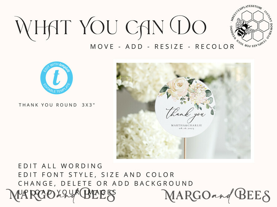 TEMPLETT wedding stationery Sage Green Round Favor Tag Template, Greenery Round Favor Tag Template, Editable Thank You Tag, Printable Wedding Gift Tags, Party Shower Tags, WRoses55
