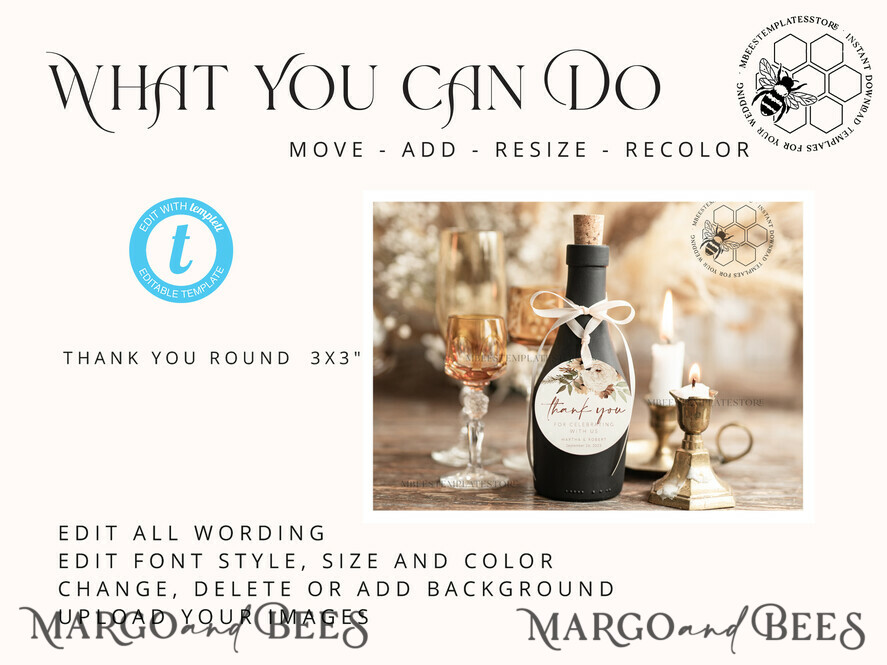 TEMPLETT wedding stationery Boho Favor Tag Template, Rustic Favor Tag Template, Editable Thank You Tag, Printable Wedding Gift Tags, Party Tags, Wboho10