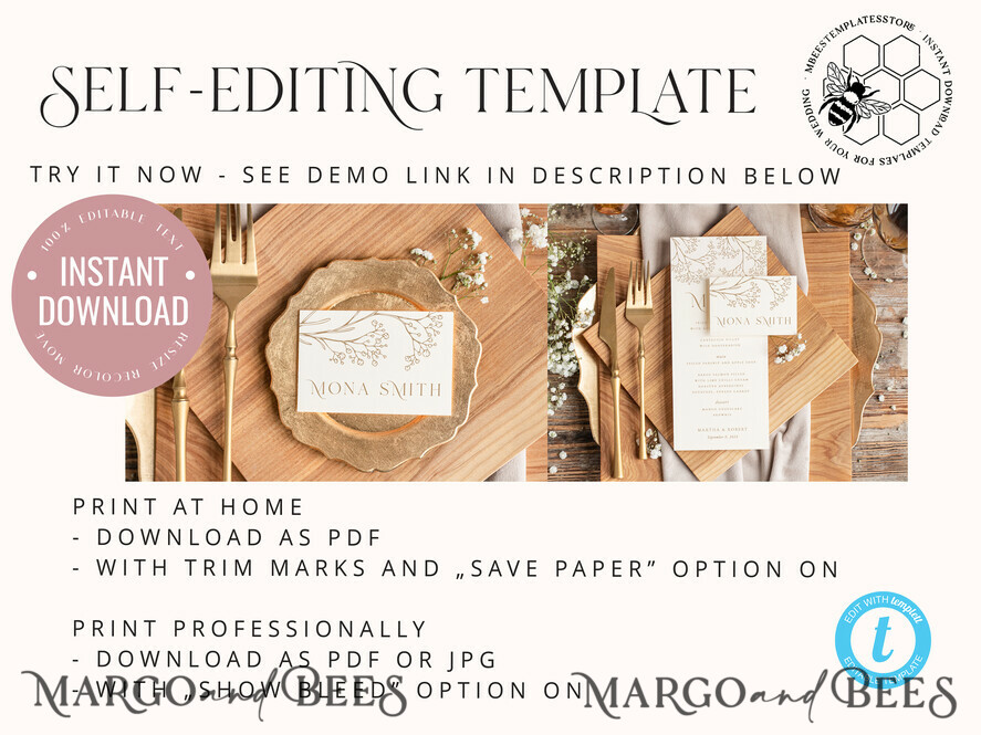 TEMPLETT wedding stationery Rustic escort card template, TENTED Place Cards editable, Instant download Boho place cards, Garden escort cards Printable, WGyp2