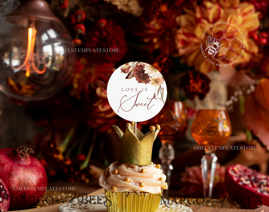TEMPLETT wedding stationery Fall Terracotta Round Favor Tag Template, Maroon Cupcake Tag Template, Editable Thank You Tag, Printable Wedding Gift Tags, Party Tags, Fal1