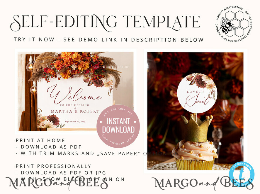 TEMPLETT wedding stationery Fall Terracotta Round Favor Tag Template, Maroon Cupcake Tag Template, Editable Thank You Tag, Printable Wedding Gift Tags, Party Tags, Fal1