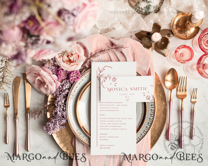 TEMPLETT wedding stationery Modern wedding menu template, dinner menus editable, Instant download wedding menus, Garden wedding menu Printable, WMin1
