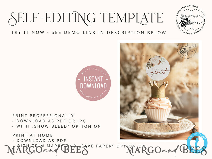 TEMPLETT wedding stationery Love is sweet Boho Round Favor Tag Template, Rustic Favor Tags, Editable Thank You Tag, Printable Gift Tags, Guests Party Tags, Wboho10
