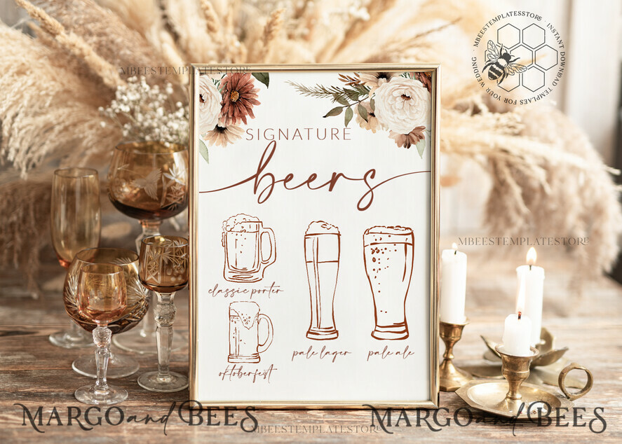 TEMPLETT wedding stationery Boho Signature drinks template, Drinks Signs editable, Instant download Modern Table Signs Garden Wedding Menu Sign Printable, WBoho10