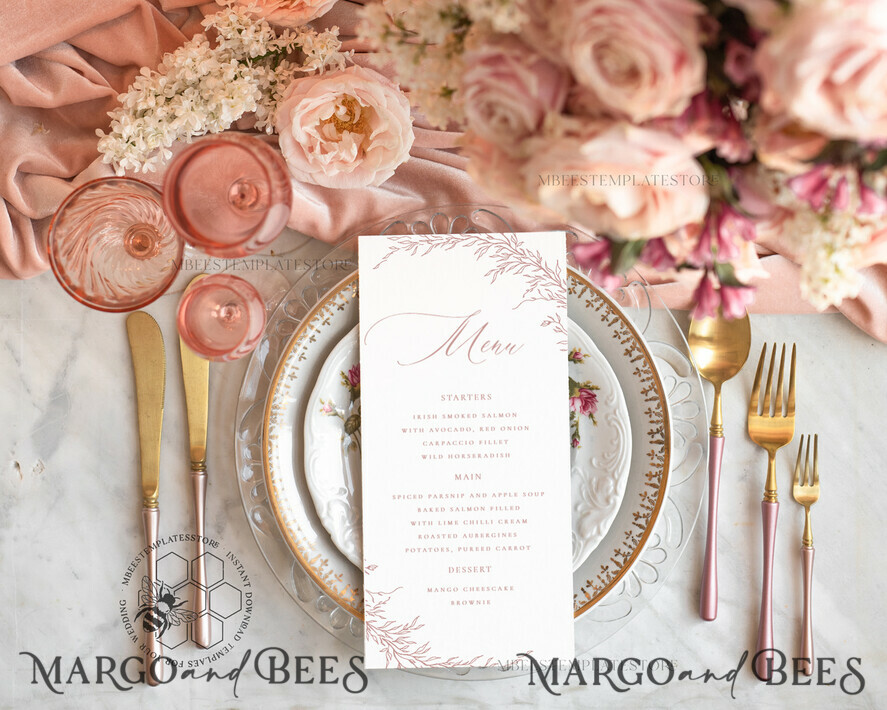 TEMPLETT wedding stationery Boho Blush Pink wedding menu template, dinner menus editable, Instant download wedding menus, Garden wedding menu Printable