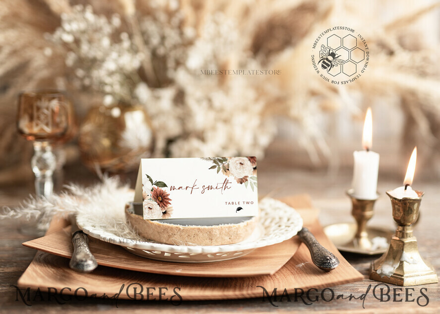 TEMPLETT wedding stationery Rustic escort card template, TENTED Place Cards editable, Instant download Modern place cards, Garden escort cards Printable, Wboho10
