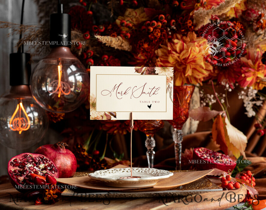 TEMPLETT wedding stationery Fall Rustic escort card template, Boho TENTED Place Cards editable, Instant download Modern place cards, Garden escort cards Printable, Fal1