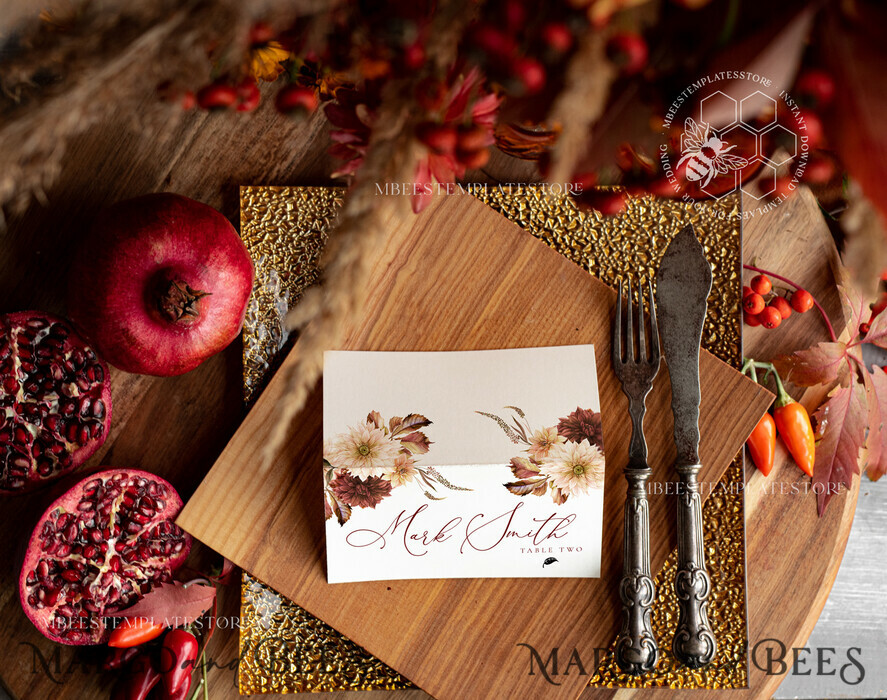 TEMPLETT wedding stationery Fall Rustic escort card template, Boho TENTED Place Cards editable, Instant download Modern place cards, Garden escort cards Printable, Fal1