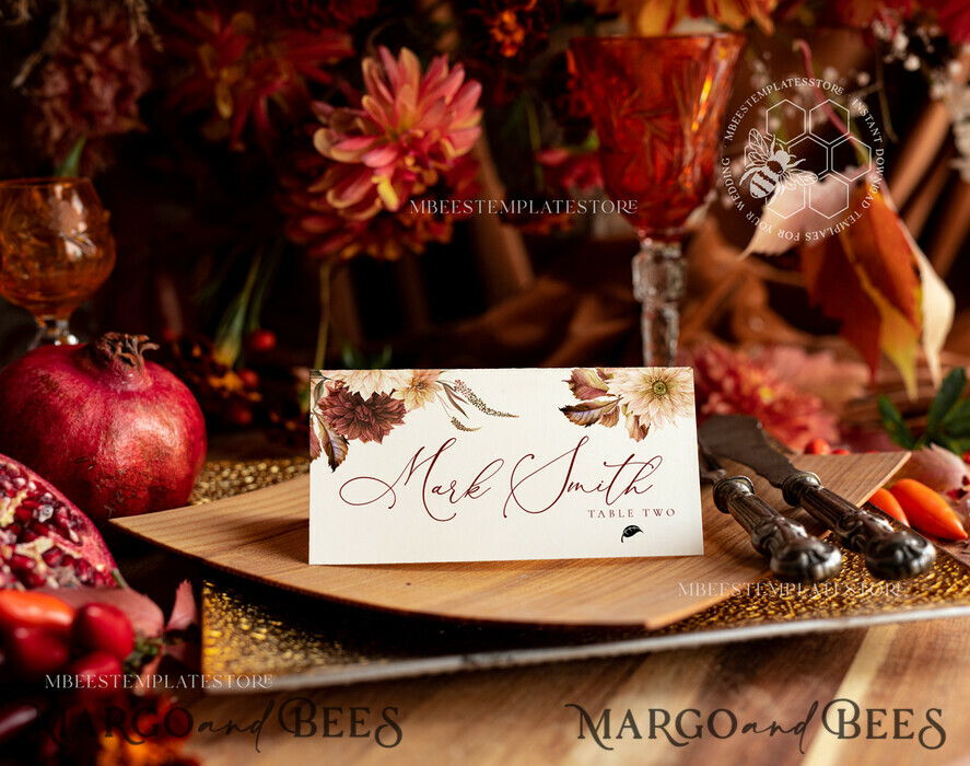 TEMPLETT wedding stationery Fall Rustic escort card template, Boho TENTED Place Cards editable, Instant download Modern place cards, Garden escort cards Printable, Fal1
