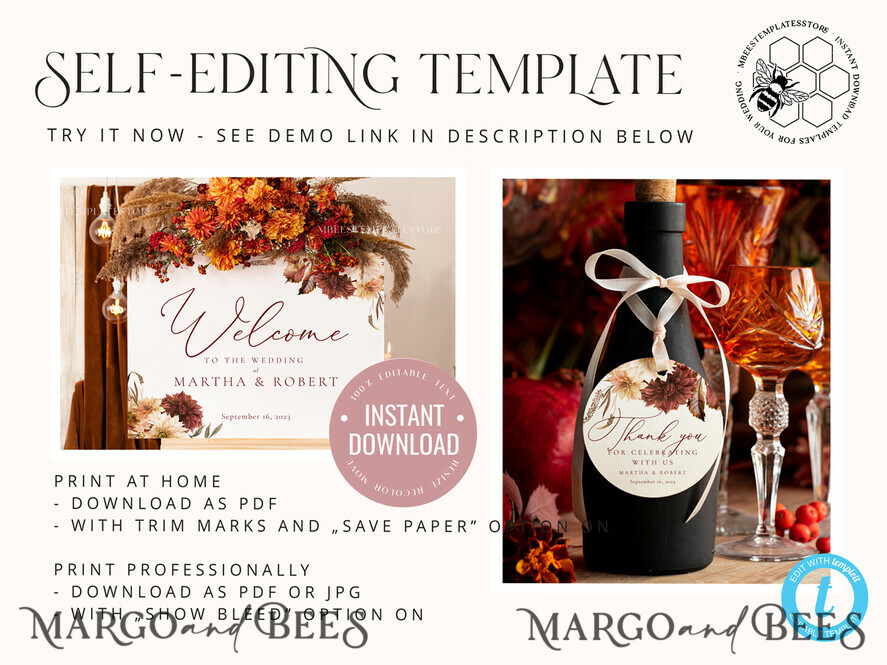 TEMPLETT wedding stationery Boho Fall Round Favor Tag Template, Rustic Favor Tag Template, Editable Thank You Tag, Printable Wedding Gift Tags, Gifts Party Tags, Fal1