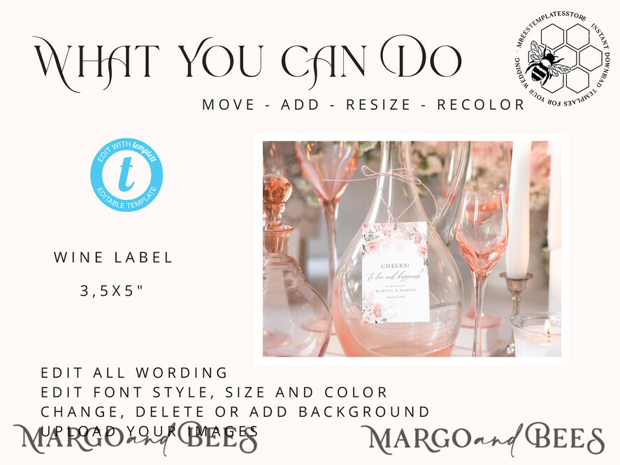 TEMPLETT wedding stationery Floral wine label wedding template, Instant download Modern wine label weddings, Garden wine label wedding Printable, WRom1