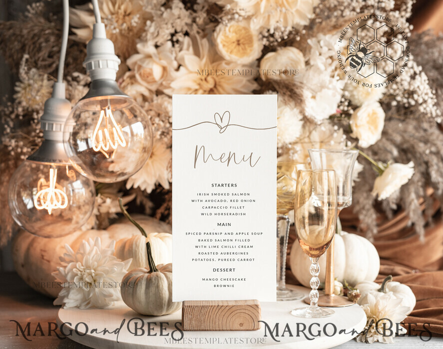 TEMPLETT wedding stationery Boho wedding menu template, dinner menus editable, Instant download Boho wedding menu, Garden wedding menu Printable