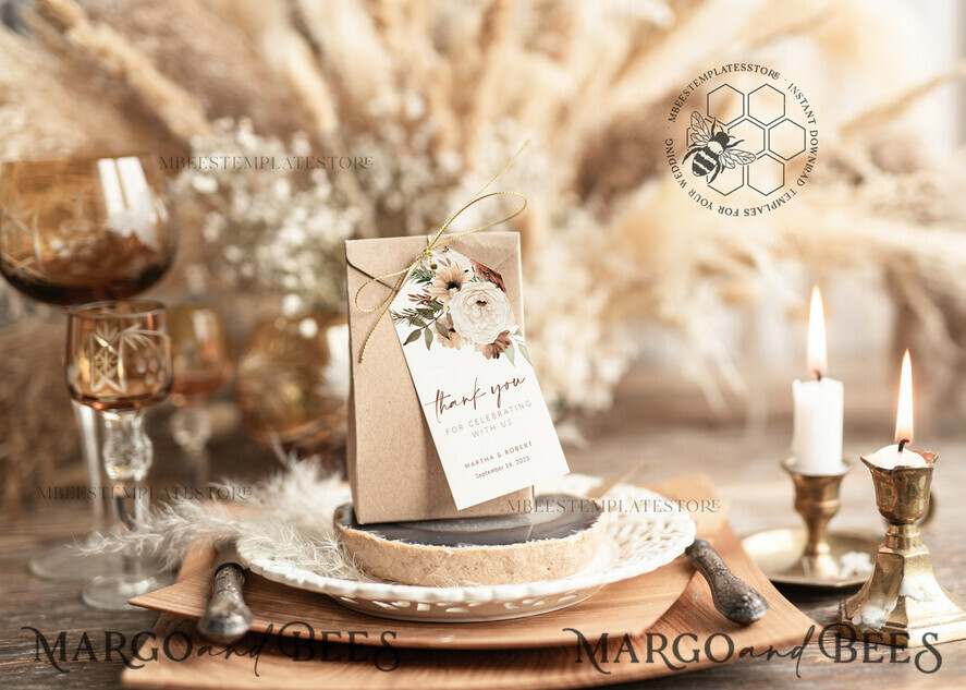 TEMPLETT wedding stationery Boho Favor Tag Template, Rustic Favor Tag Template, Editable Thank You Tag, Printable Wedding Gift Tags, Party Tags, Wboho10