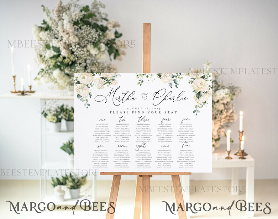 TEMPLETT wedding signs Boho Roses wedding welcome sign template, Wedding Seating Chart Template, Printable Seating Chart Wedding, Chart Sign Poster, WRoses55
