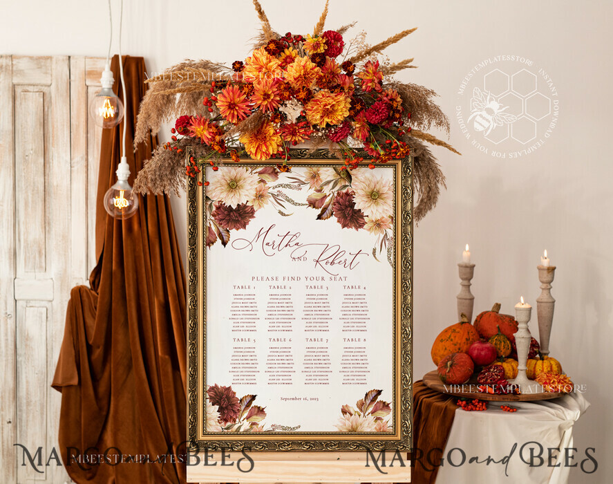 TEMPLETT wedding signs Fall Maroon Wedding Seating Chart Template, Printable Seating Chart Wedding, Chart Sign, intable, Editable, Poster, Templett INSTANT Download, Chart Board, Table Seating Chart, Seating Plan, Welcome Sign