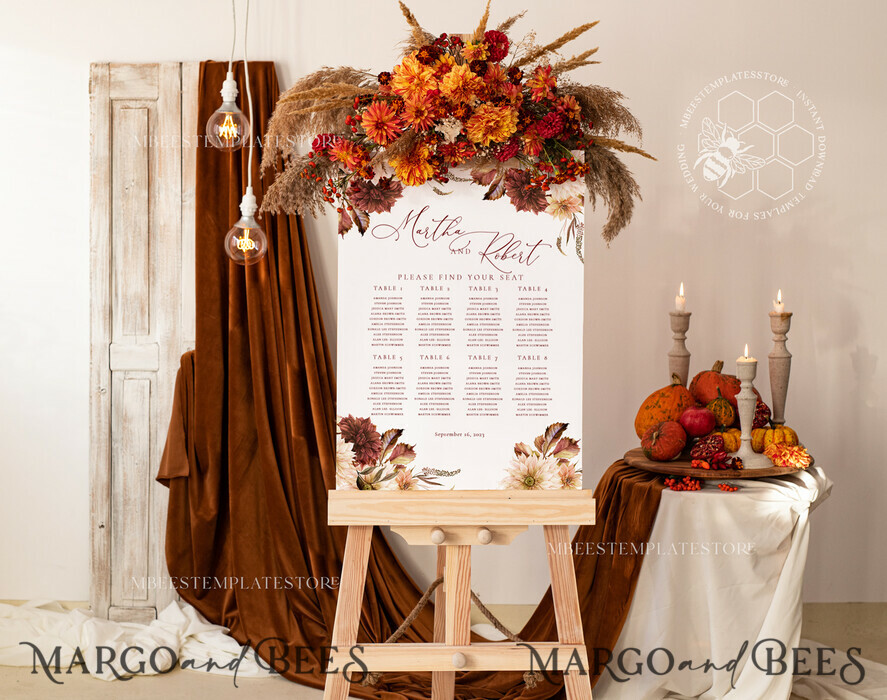 TEMPLETT wedding signs Fall Maroon Wedding Seating Chart Template, Printable Seating Chart Wedding, Chart Sign, intable, Editable, Poster, Templett INSTANT Download, Chart Board, Table Seating Chart, Seating Plan, Welcome Sign