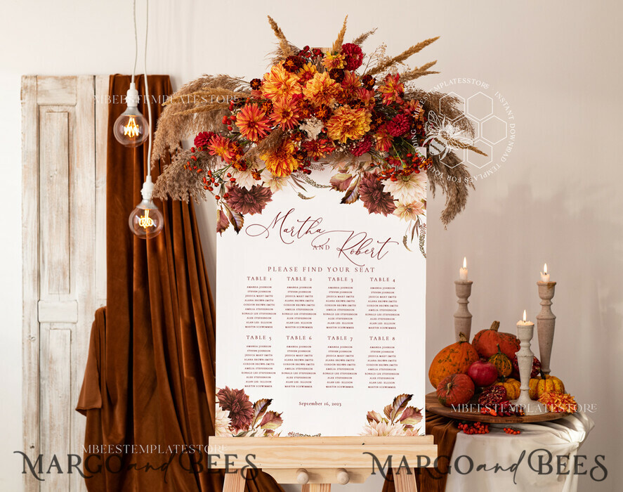 TEMPLETT wedding signs Fall Maroon Wedding Seating Chart Template, Printable Seating Chart Wedding, Chart Sign, intable, Editable, Poster, Templett INSTANT Download, Chart Board, Table Seating Chart, Seating Plan, Welcome Sign