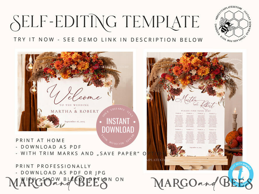 TEMPLETT wedding signs Fall Maroon Wedding Seating Chart Template, Printable Seating Chart Wedding, Chart Sign, intable, Editable, Poster, Templett INSTANT Download, Chart Board, Table Seating Chart, Seating Plan, Welcome Sign