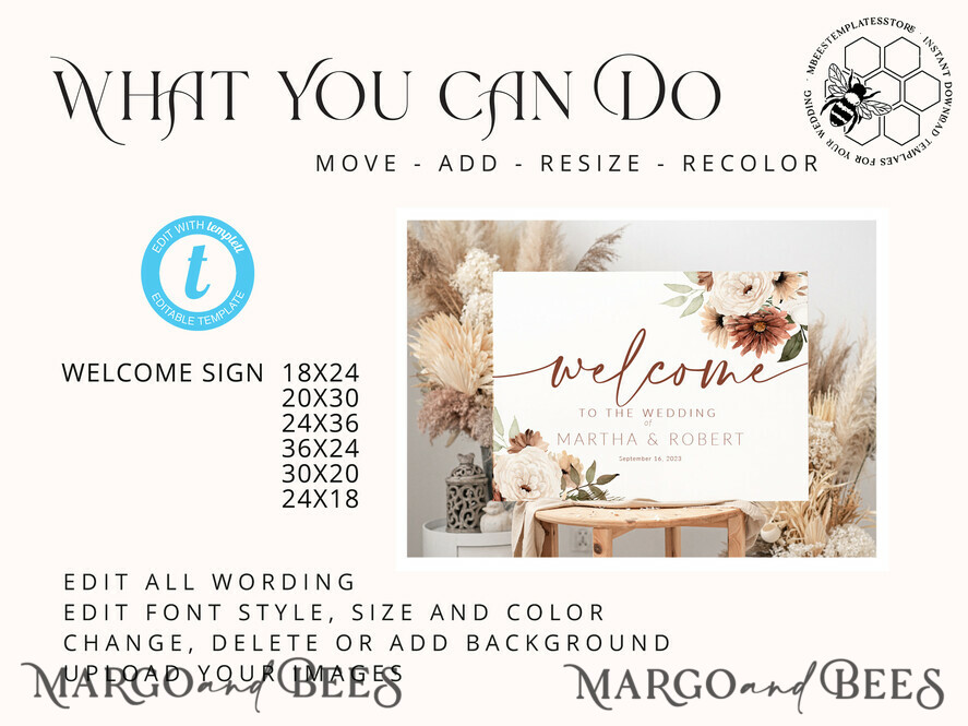 TEMPLETT wedding signs Boho wedding welcome sign template, Instant download Rustic Wedding Sign, Garden Sign Set Printable, Minimalist Large Sign, WBoho10