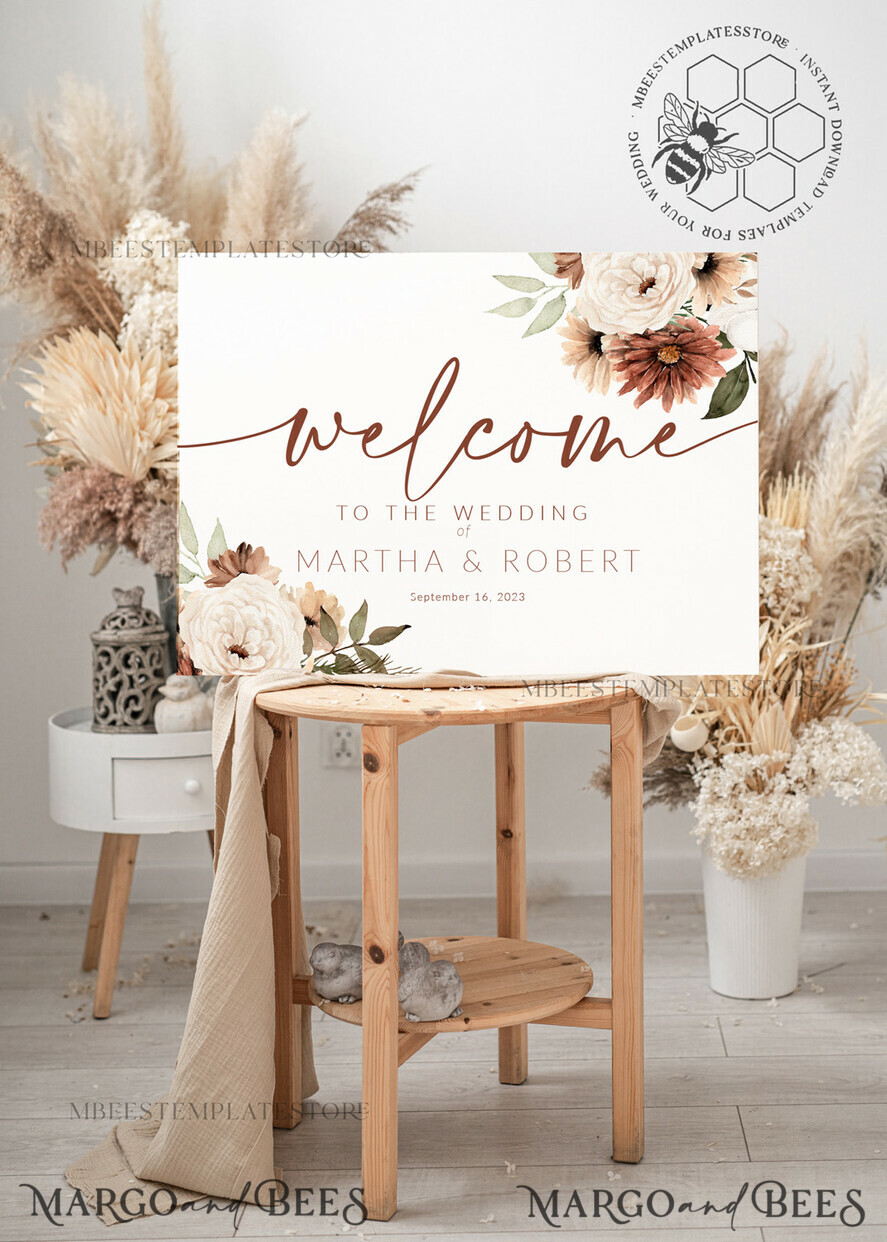 TEMPLETT wedding signs Boho wedding welcome sign template, Instant download Rustic Wedding Sign, Garden Sign Set Printable, Minimalist Large Sign, WBoho10
