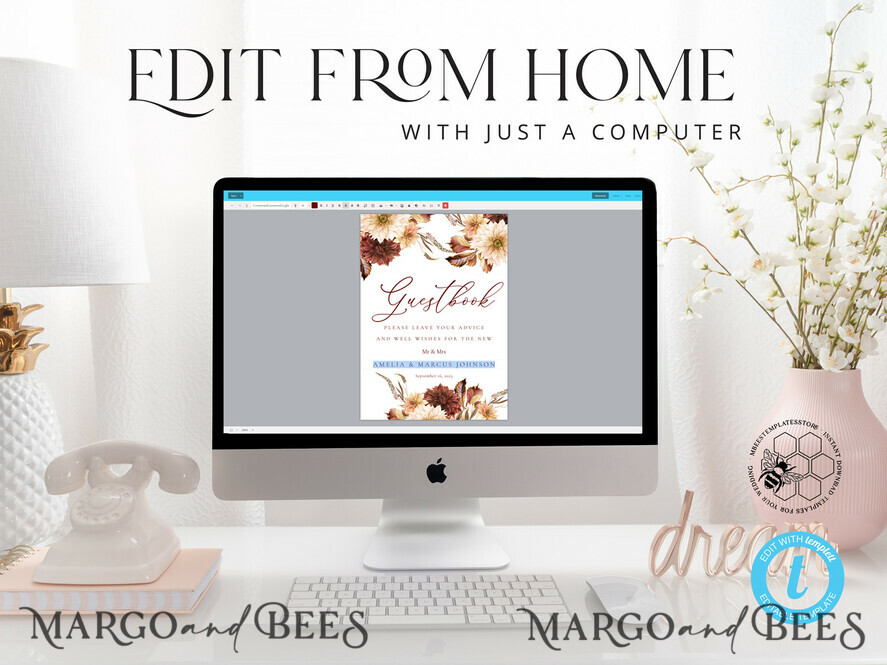 TEMPLETT wedding signs Fall Maroon Guestbook Wedding Sign template, Instant download Rustic Wedding Guest book Sign, Guestbook Printable, Minimalist Sign
