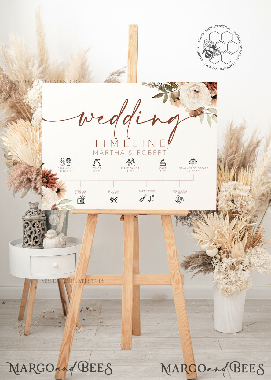 TEMPLETT wedding signs Boho Wedding Order of Events Timeline Sign Template, Fall Order of Events Timeline Sign, Printable Timeline, DIY Wedding Sign, WBoho10