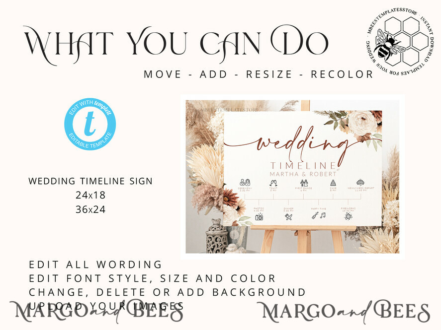 TEMPLETT wedding signs Boho Wedding Order of Events Timeline Sign Template, Fall Order of Events Timeline Sign, Printable Timeline, DIY Wedding Sign, WBoho10