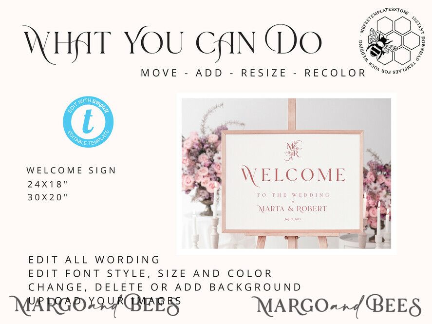 TEMPLETT wedding signs Boho wedding welcome sign template, Instant download Rustic Wedding Sign, Garden Sign Set Printable, Minimalist Large Sign, WMin1