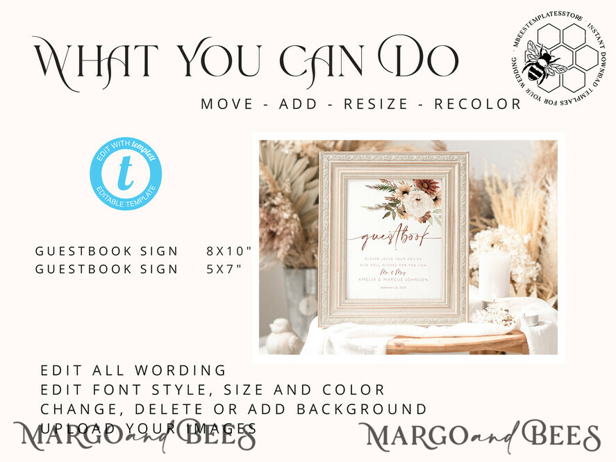 TEMPLETT wedding signs Boho Guestbook Wedding Sign template, Instant download Rustic Wedding Guest book Sign, Guestbook Printable, Minimalist Sign, WBoho10