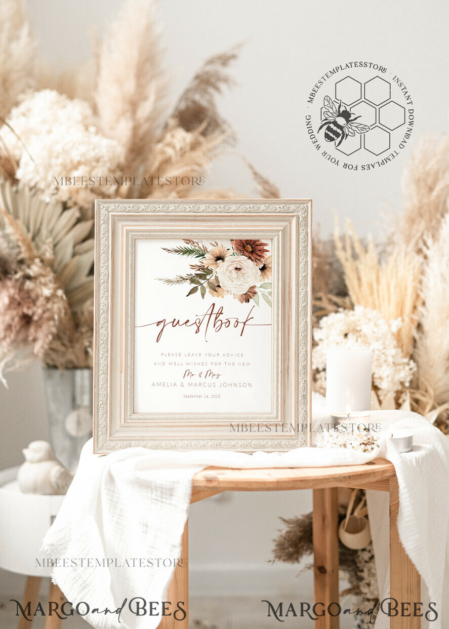 TEMPLETT wedding signs Boho Guestbook Wedding Sign template, Instant download Rustic Wedding Guest book Sign, Guestbook Printable, Minimalist Sign, WBoho10