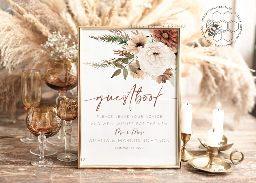 TEMPLETT wedding signs Boho Guestbook Wedding Sign template, Instant download Rustic Wedding Guest book Sign, Guestbook Printable, Minimalist Sign, WBoho10