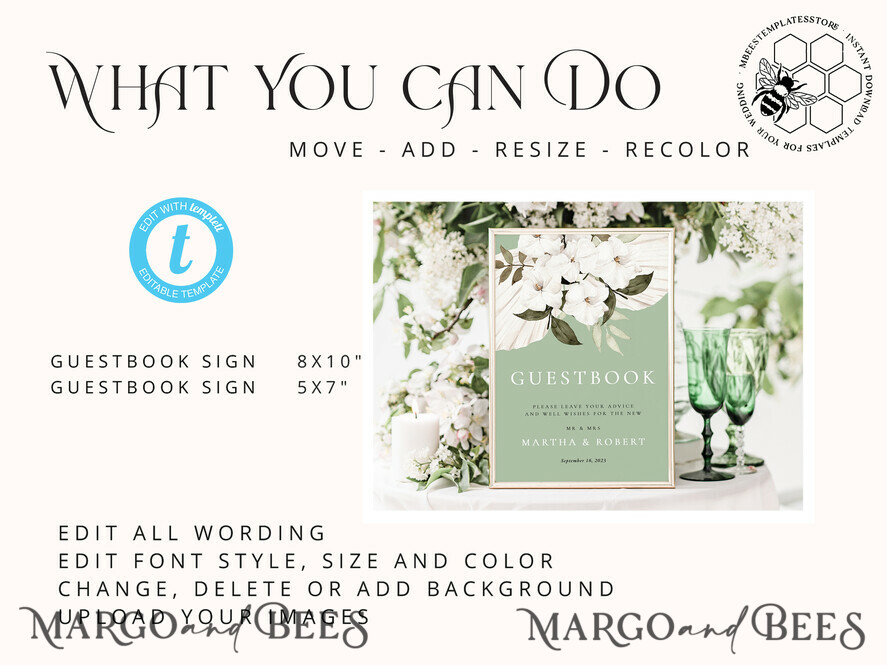 TEMPLETT wedding signs Green Guestbook Wedding Sign template, Instant download Boho Wedding Guest book Sign, Guestbook Printable, Minimalist Sign, WSpr3