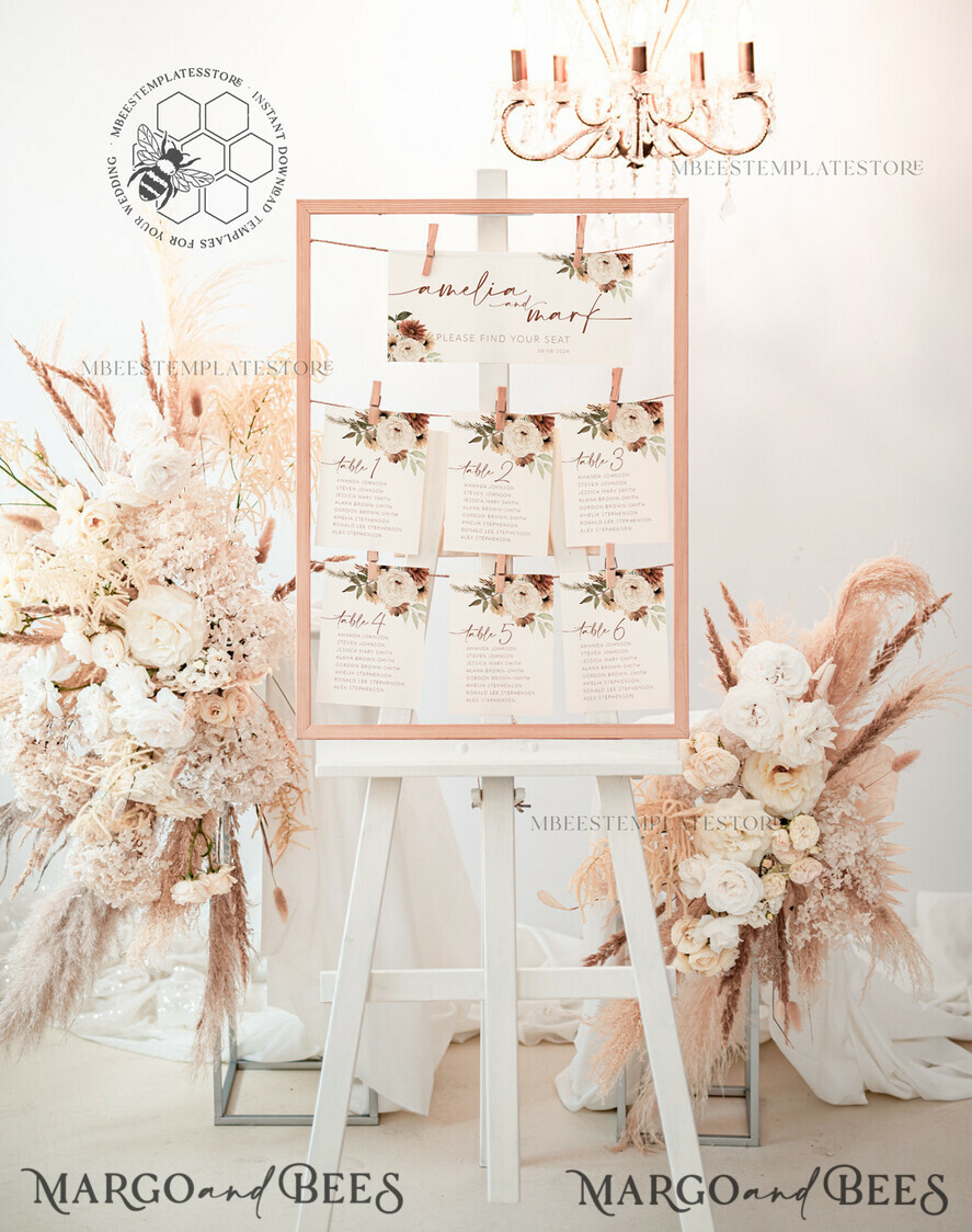 TEMPLETT wedding signs boho Wedding Seating Chart Cards Template, Printable Seating Chart Cards, Printable Editable Table Plan Templett INSTANT Download, Wboho10