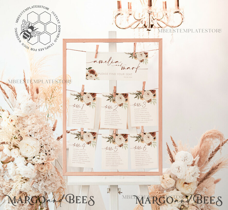 TEMPLETT wedding signs boho Wedding Seating Chart Cards Template, Printable Seating Chart Cards, Printable Editable Table Plan Templett INSTANT Download, Wboho10