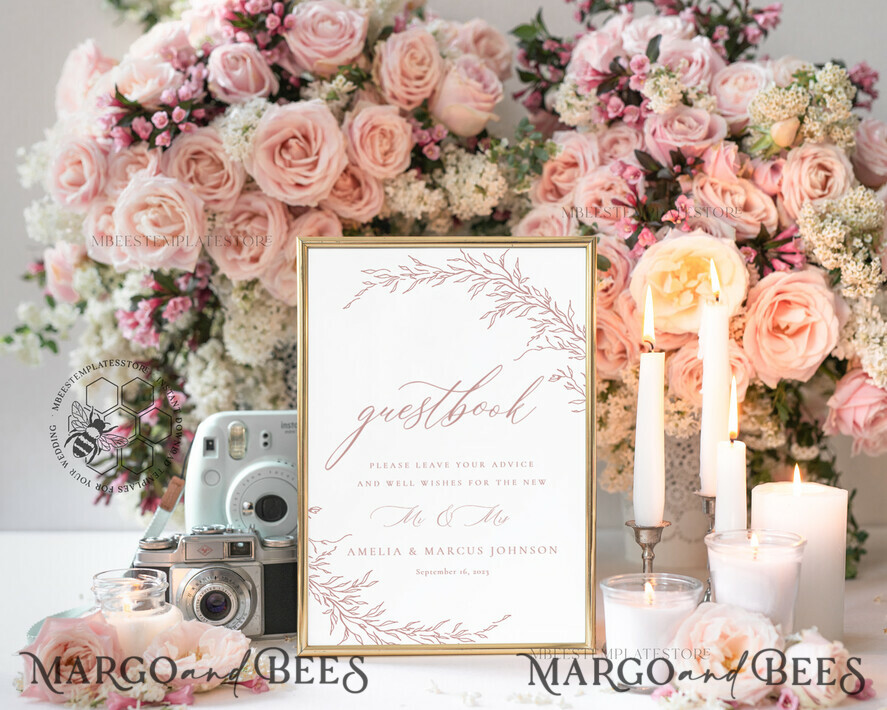 TEMPLETT wedding signs Boho Blush Pink Guestbook Wedding Sign template, Instant download Rustic Wedding Guest book Sign, Guestbook Printable, Minimalist Sign