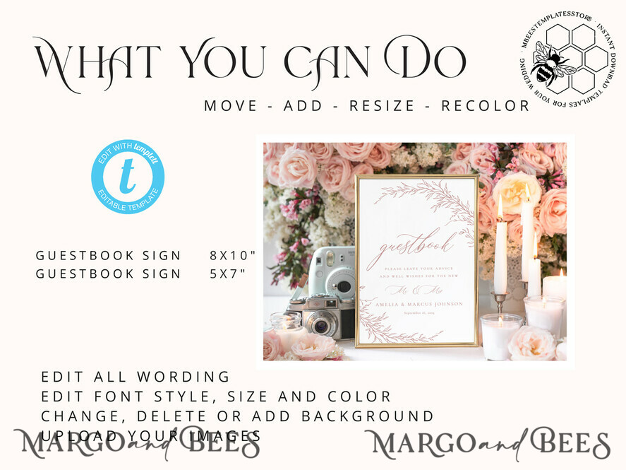 TEMPLETT wedding signs Boho Blush Pink Guestbook Wedding Sign template, Instant download Rustic Wedding Guest book Sign, Guestbook Printable, Minimalist Sign