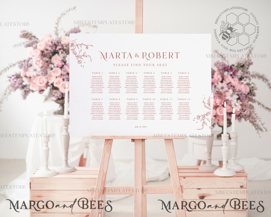 TEMPLETT wedding signs Boho welcome sign template, Wedding Seating Chart Template, Printable Seating Chart Rustic Wedding, Chart Sign Poster, WMin1