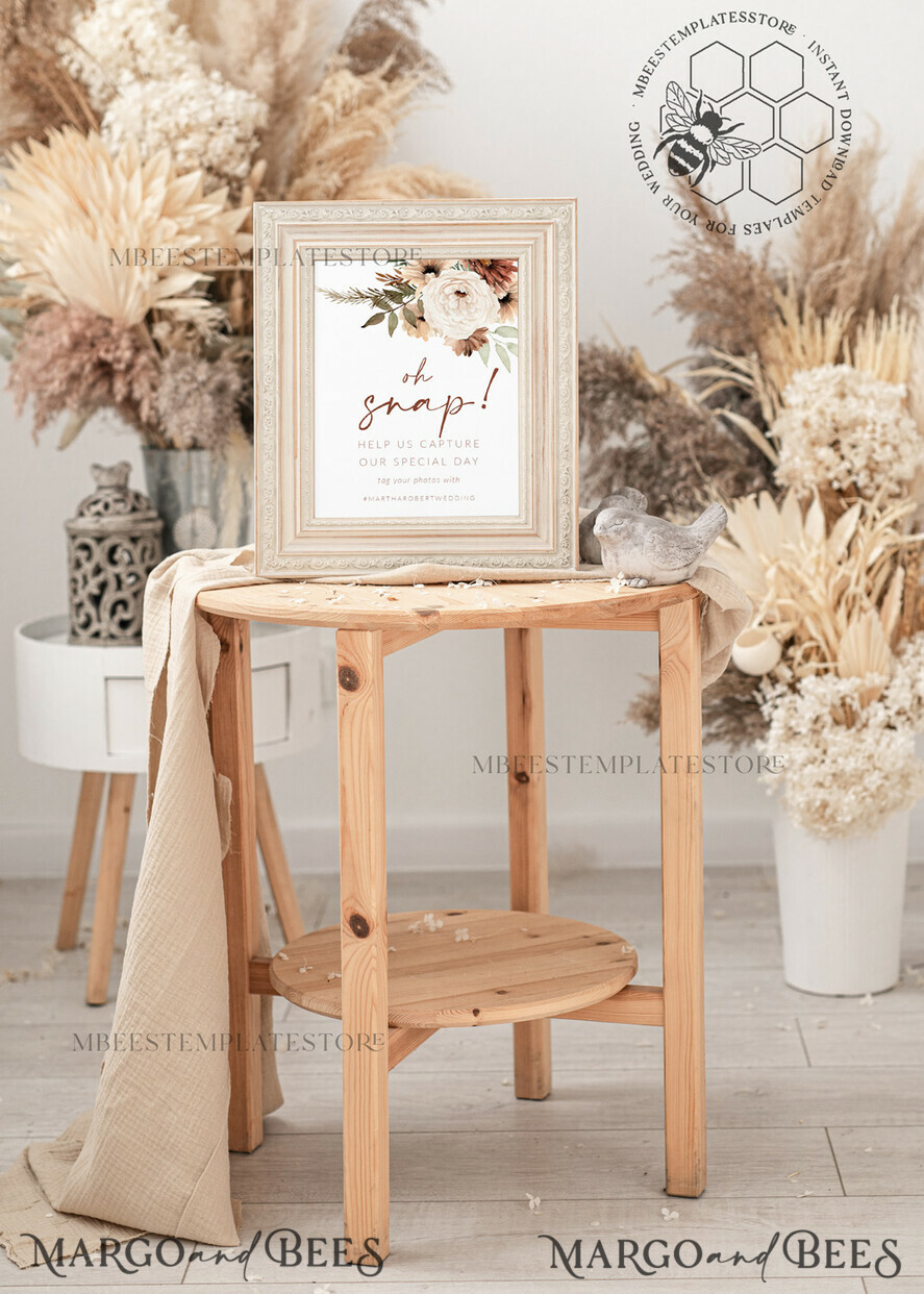 TEMPLETT wedding signs Boho Oh Snap Wedding Hashtag Sign template, Instant download Rustic Wedding Instagram Sign, Hashtag Printable, Minimalist Sign, WBoho10