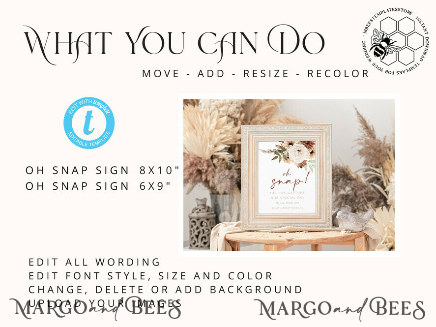 TEMPLETT wedding signs Boho Oh Snap Wedding Hashtag Sign template, Instant download Rustic Wedding Instagram Sign, Hashtag Printable, Minimalist Sign, WBoho10