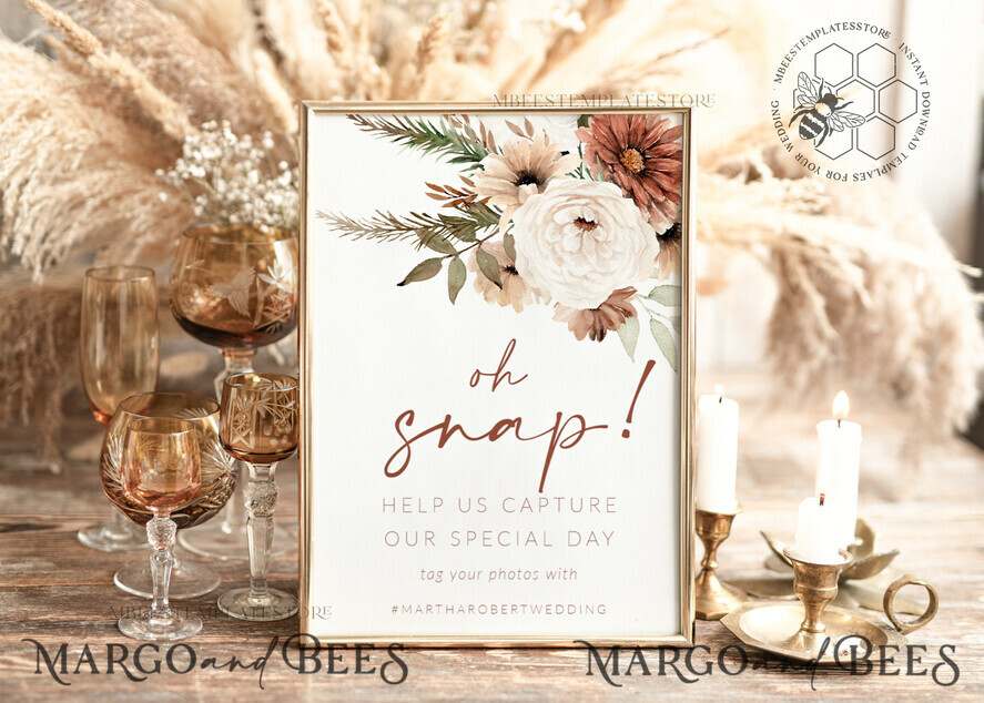 TEMPLETT wedding signs Boho Oh Snap Wedding Hashtag Sign template, Instant download Rustic Wedding Instagram Sign, Hashtag Printable, Minimalist Sign, WBoho10